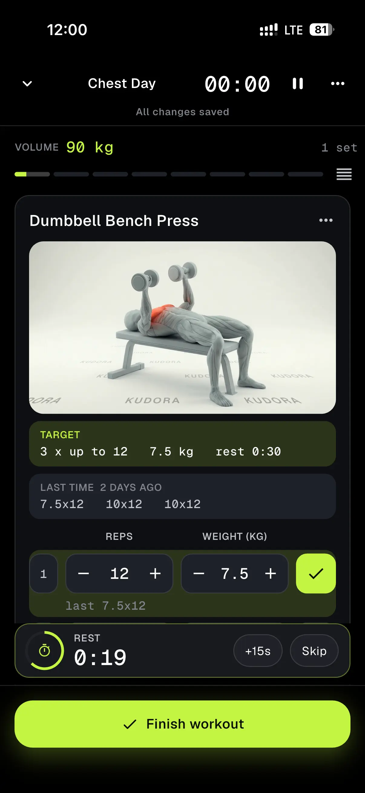 Logging a set in Kudora with large, easy to read numbers